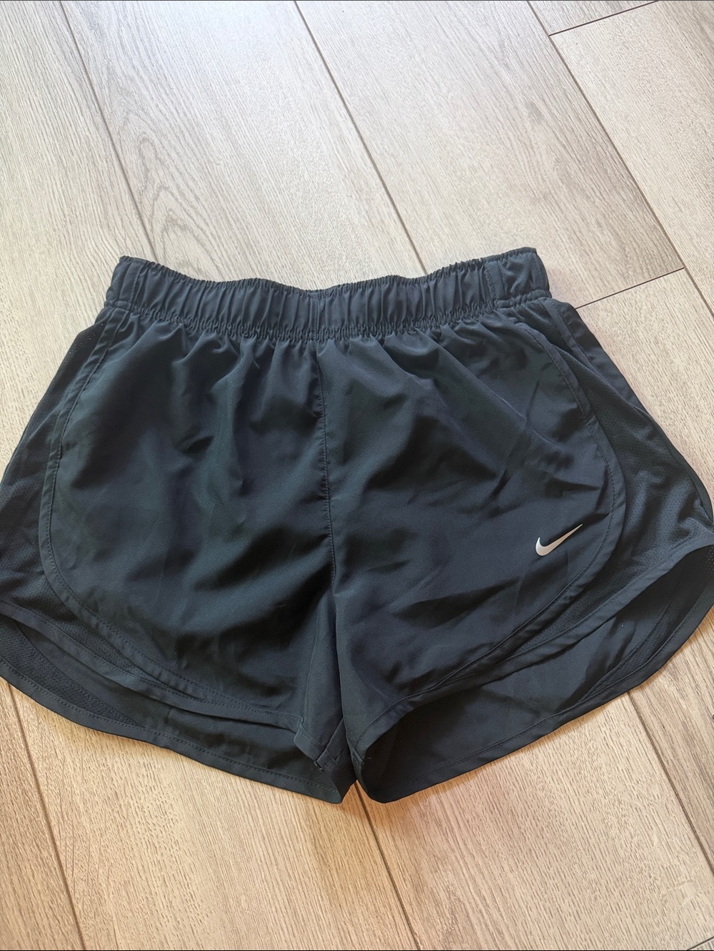 Nike Women's Black Athletic Running Shorts with Silver Swoosh dri-fit